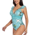 thumbnail image 3 of Yiaed Travelling on Airplane Print Women's Ruffled One Piece Swimsuit V Neck Swimwear Slimming Monokini for Woman-X-Large, 3 of 8