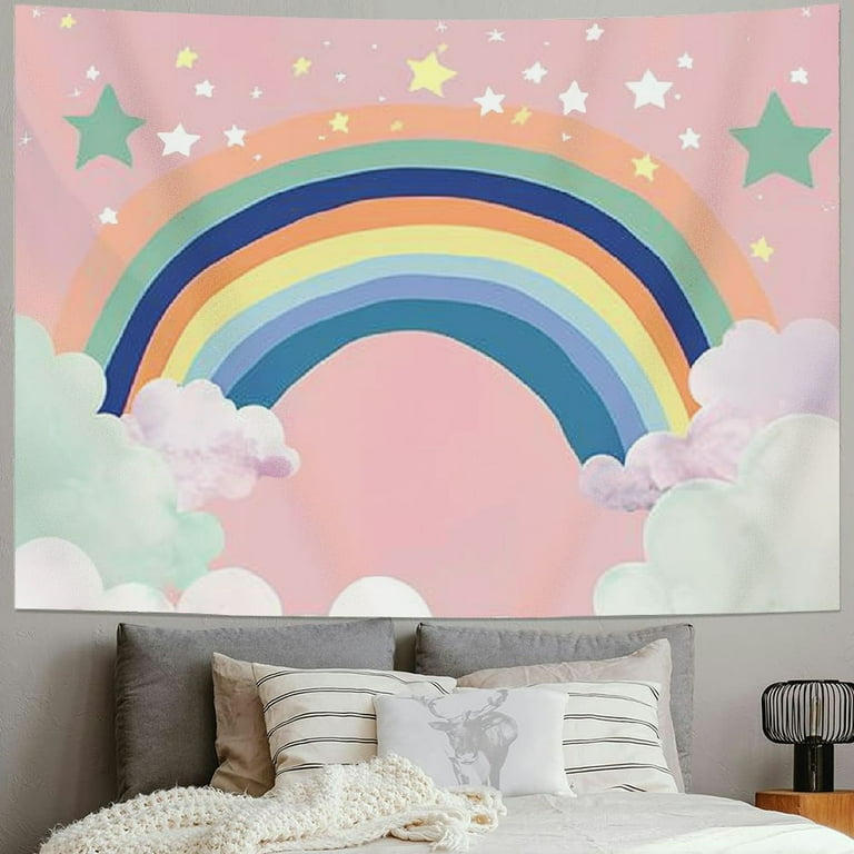 BCIIG Boho Rainbow Tapestry Pink Sky Tapestry for Kids Bedroom Cartoon White Cloud with Stars Tapestries Wall Hanging for Living Room Dorm Wall Decor Walmart