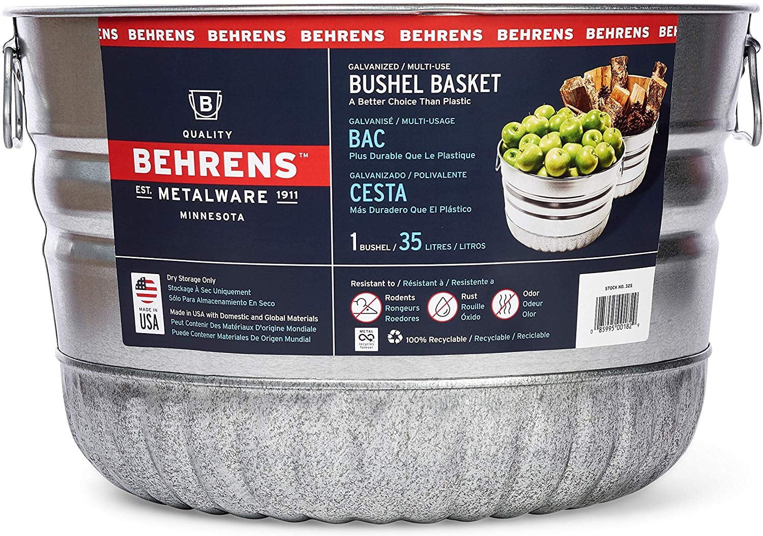 Behrens 32S 1Bushel Basket Round Galvanized Steel Tub