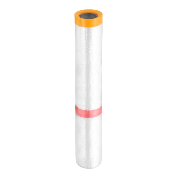 Uxcell Pre-Taped Masking Film 177.2"x32.8ft Double Adhesive Tape and Drape Painters Plastic Drop Cloth Film with Tape Plastic Sheeting for Automotive Painting Covering
