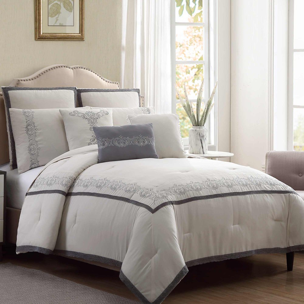 Pacific Coast Textiles 8 Piece Lace Comforter Set Lori Gray