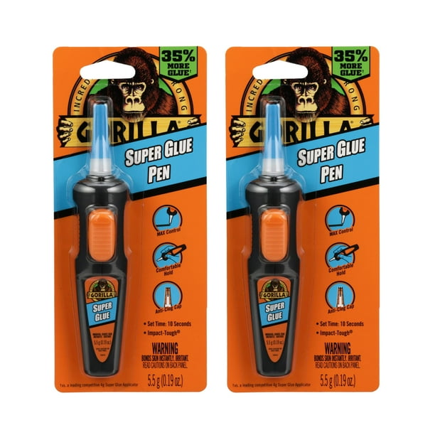Bolígrafo Super Glue Gorilla Super Glue de ajuste rápido, 5,5 ml (paquete de 2)