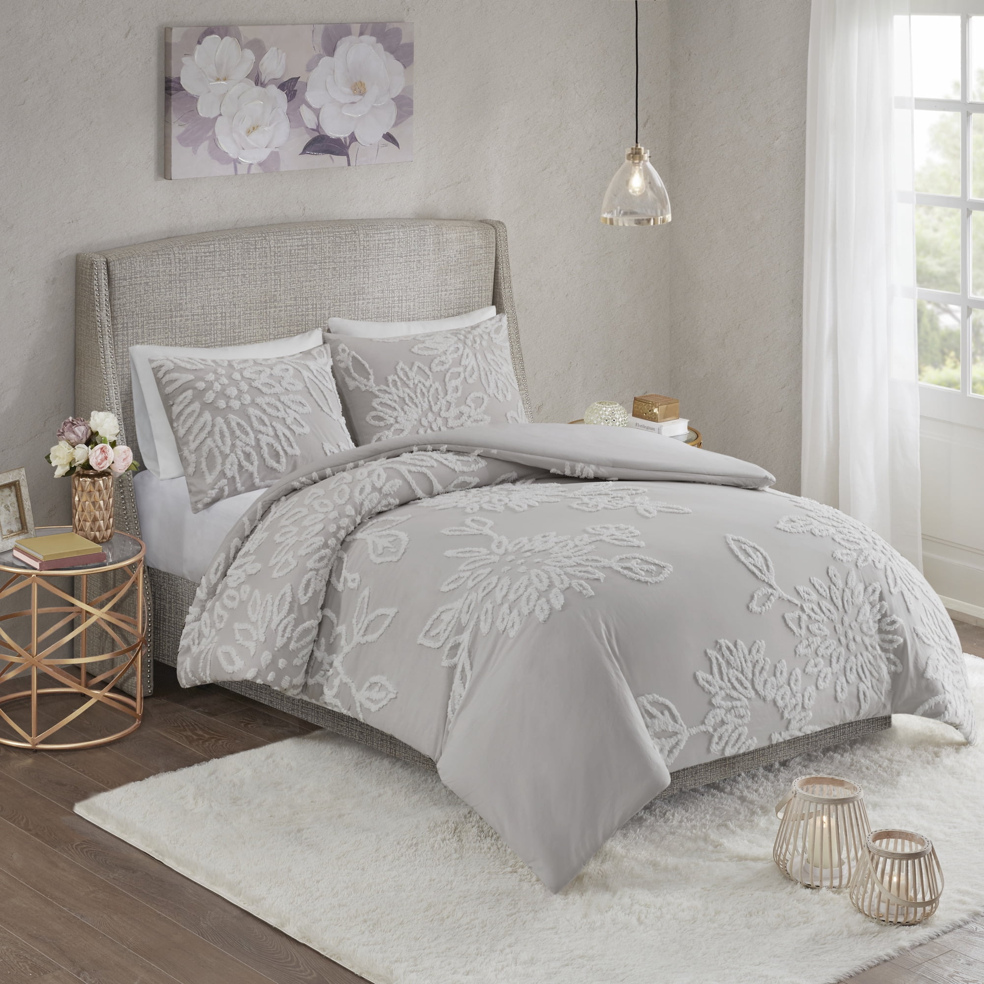 Home Essence Danica Warm Grey/White 3 Piece Tufted Cotton Chenille