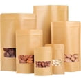 thumbnail image 1 of 100Pack Food Grade Kraft Paper Bags, Zip Lock Kraft Bags, Reusable Food Packaging, Kraft Paper Bags with Window, Moisture Resistant, Kraft Bags for Se, 1 of 5