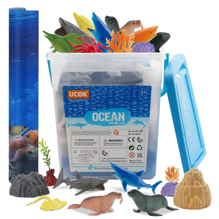 Wisairt Ocean Animal Toys for Kids, 60 PCS Play Set with Mat, Sea