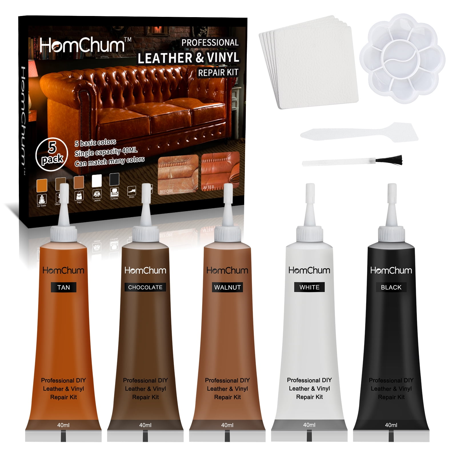 HomChum Brown Leather Repair Kits for Couches, Vinyl and Leather Repair