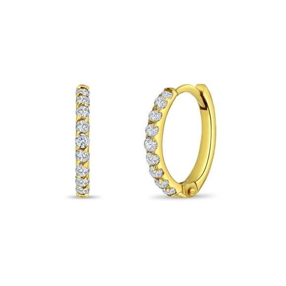 Jeweled Clear CZ Huggie 9mm Toddler / Kids / Girls Earrings - 14k Gold