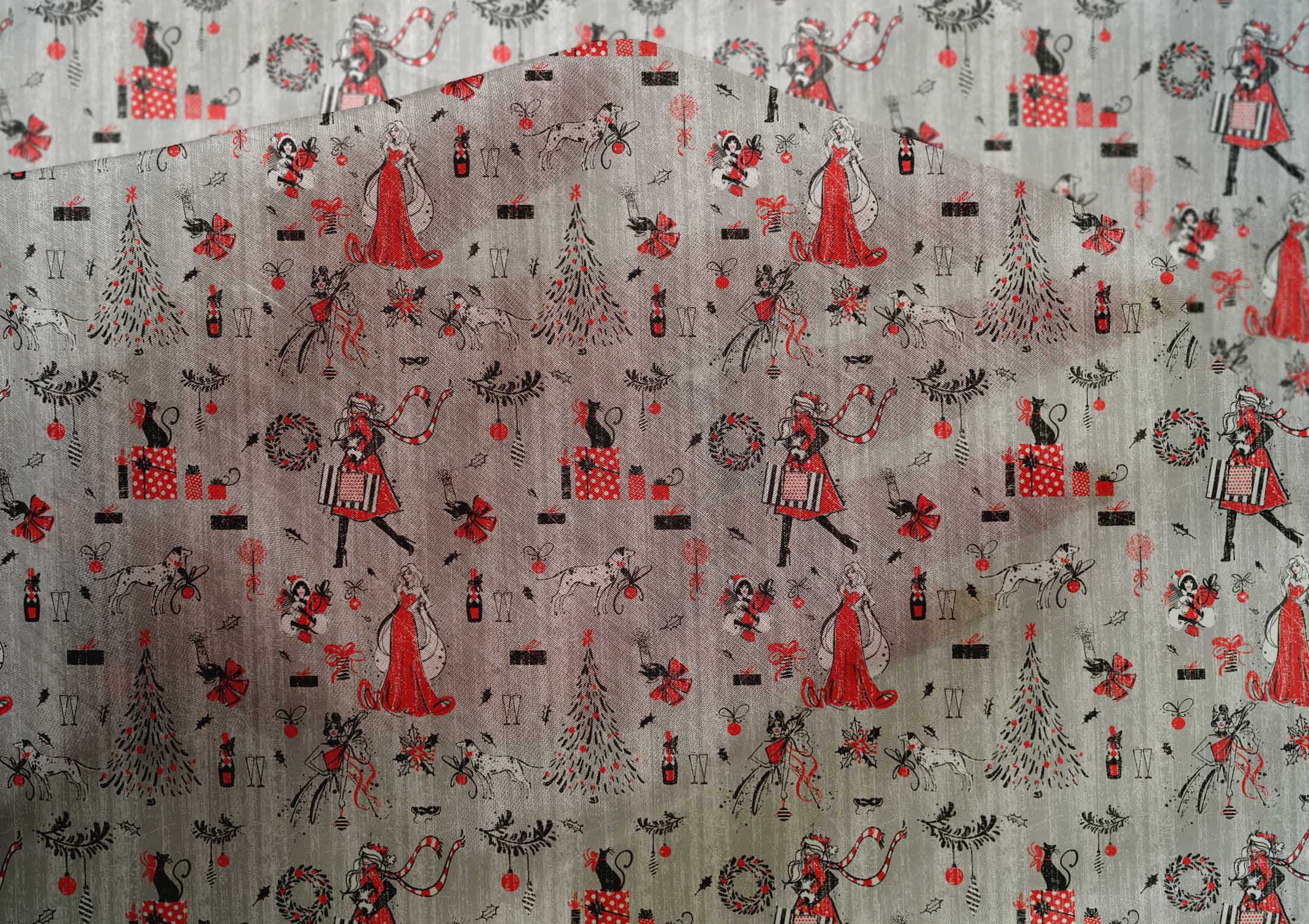 oneOone Cotton Silk Gray Fabric Christmas Sewing Craft Projects Fabric Prints By Yard 42 Inch Wide