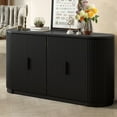 thumbnail image 2 of Black Accent Storage Cabinet, Curved Sideboard Cabinet, Atumon Storage Cabinet with 4 Doors and Adjustable Shelves, Modern Buffet Sideboard, Wood Cabinet Furniture for Entryway Hallway Living Room, 2 of 10