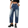 thumbnail image 2 of Jeans for Women Mid Rise Wide Leg Baggy Boyfriend Ankle Denim Pants Blue M, 2 of 8