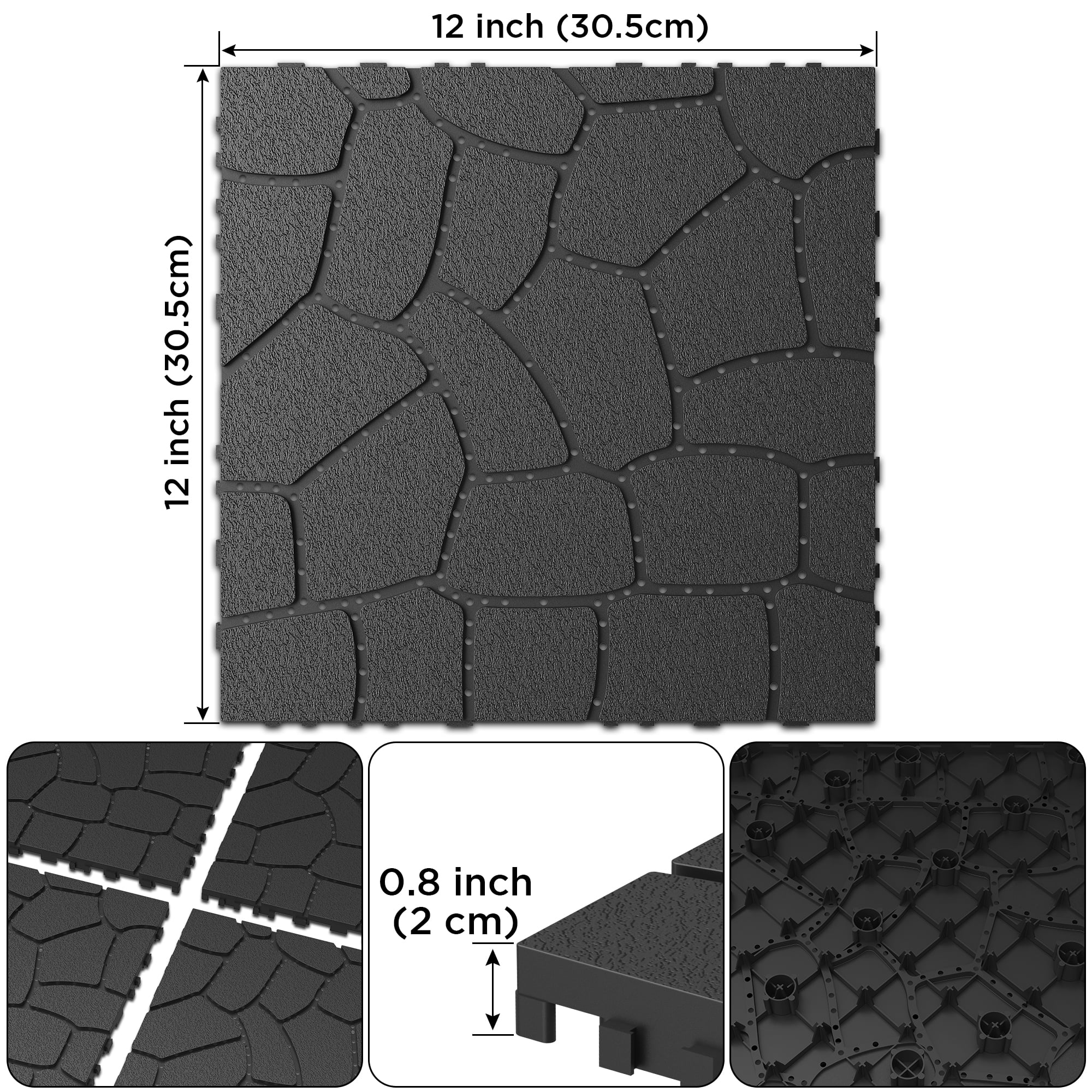 12" Patio Deck Tiles, DIY Module Interlocking Decking Tiles Floor Tile, Easy and Quick Installation Court Tiles for Porch Poolside Balcony Backyard 44pcs