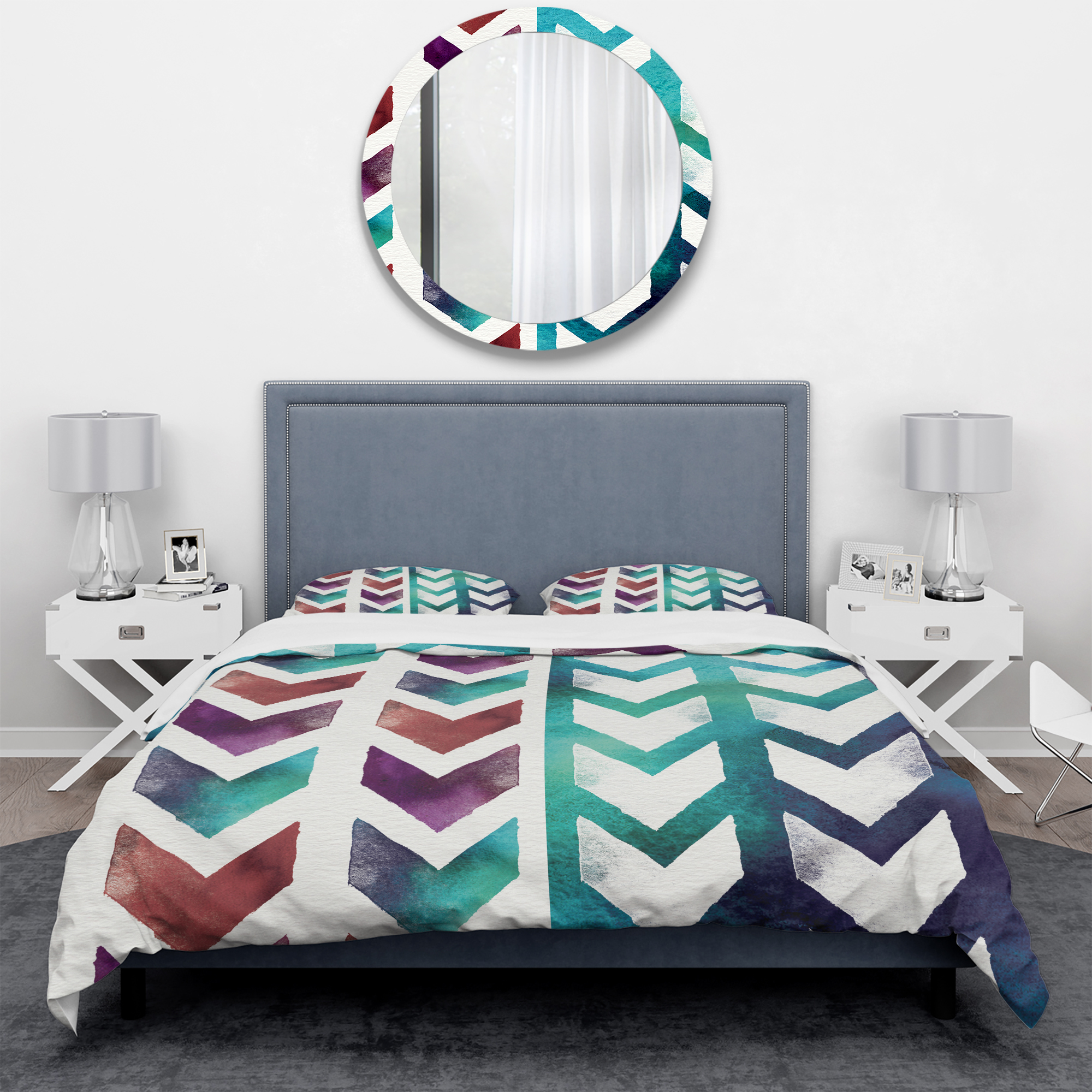 Designart 'Geometric Pattern of Red And Blue Arrows' Geometric Duvet Cover Set