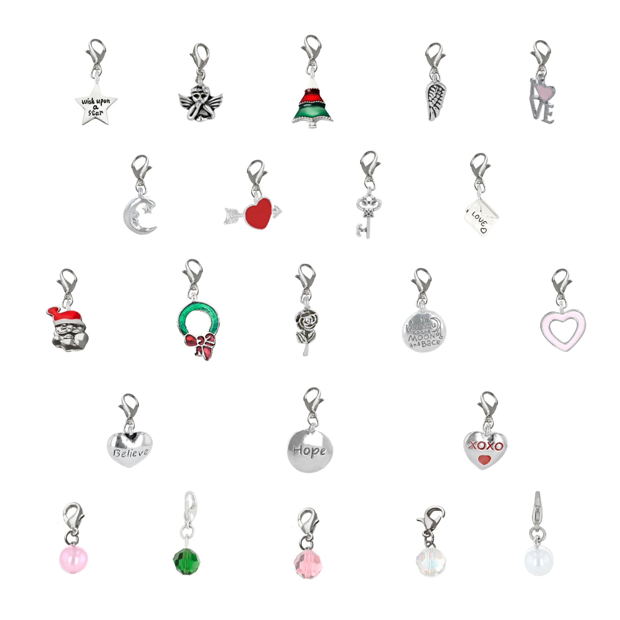 X & O Christmas Advent Calendar Jewelry Set with 22 Charms, 1 Bracelet & 1 Necklace