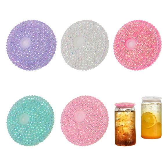 5pcs Acrylic Lids for 16/20 Oz Glass Cup, Spill Proof and Reusable Tumbler Replacement Lids Suitable for Beer Cans, Water Cups Drinking Glasses and Tumbler Cup