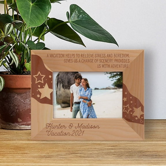 A Vacation Helps To Relieve Stress and Boredom Personalized Wooden Frame-5" x 3 1/2" Brown Horizontal