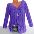thumbnail image 2 of Pompotops Blouse à Manches Longues Col en V Imprimée pour Femmes Grande Taille Pull Tops Chemise Liquidation, 2 of 8