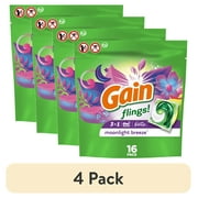 (4 pack) Gain Flings Laundry Detergent Soap Pacs, 16 Ct, Moonlight Breeze