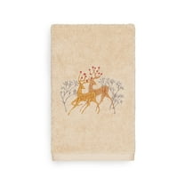 Linum Home Christmas Deer Pair Embroidered Beige Turkish Cotton Hand Towel