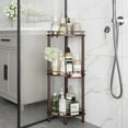 thumbnail image 4 of Corner Shower Caddy Standing, 3 Tier Rustproof Metal Shower Organizer with Soap Holder, Floor Shower Corner Shelf Rack Storage Stands with Adjustable Feet & 2 Hooks for Bathroom, Bronze, 4 of 8