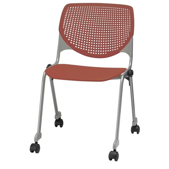KFI Studios KOOL Armless Stacking Chair with Casters, Coral