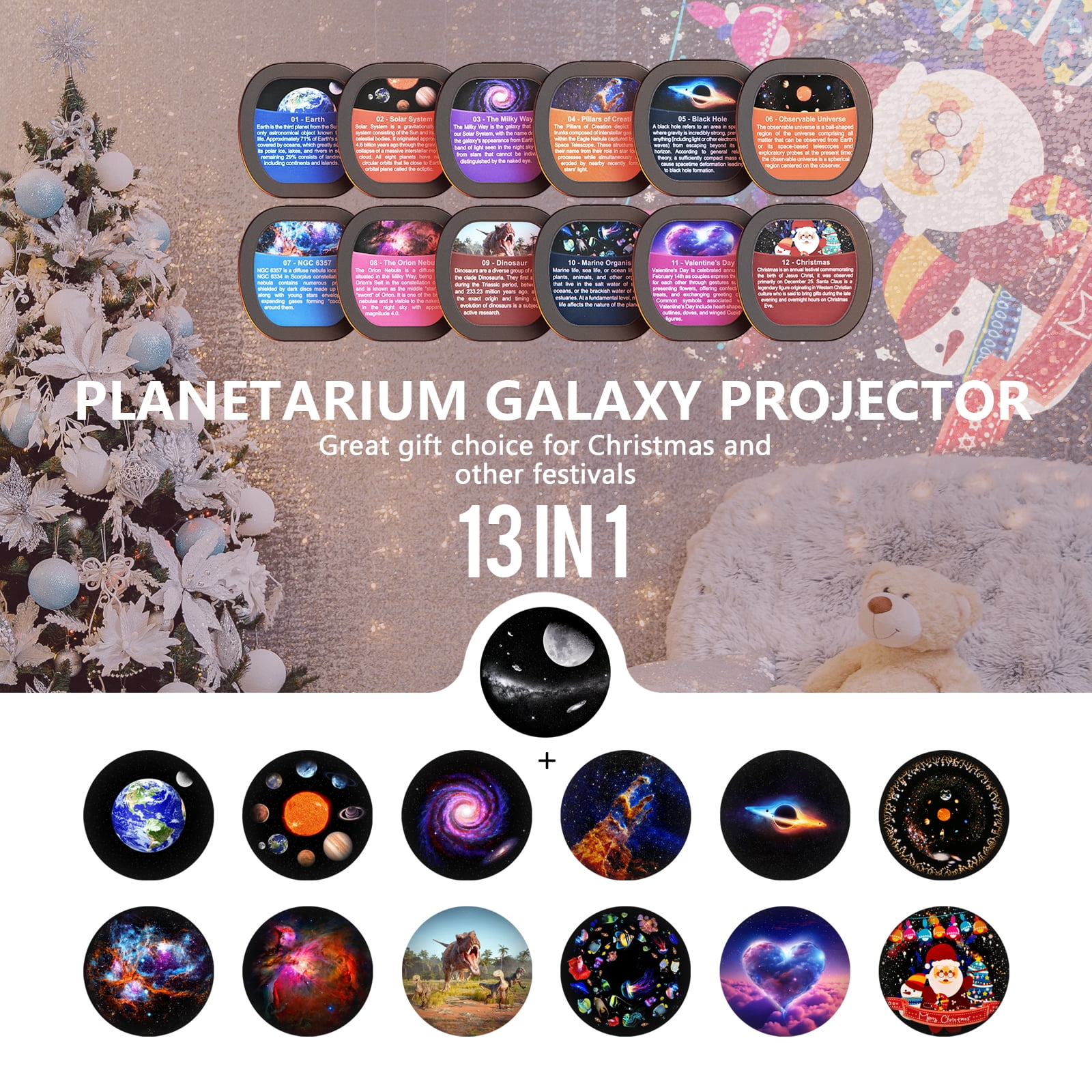 Star Projector, Galaxy Projector wtih Timer,4K 13 HD Film Discsfor Bedroom, Night Light Projector for Kids & Adults Bedroom Christmas Decor