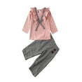 thumbnail image 1 of xiaxaixu Kids Girls Set, Long Sleeve Patchwork Top+Plaid Long Pants Outfit, 1 of 8
