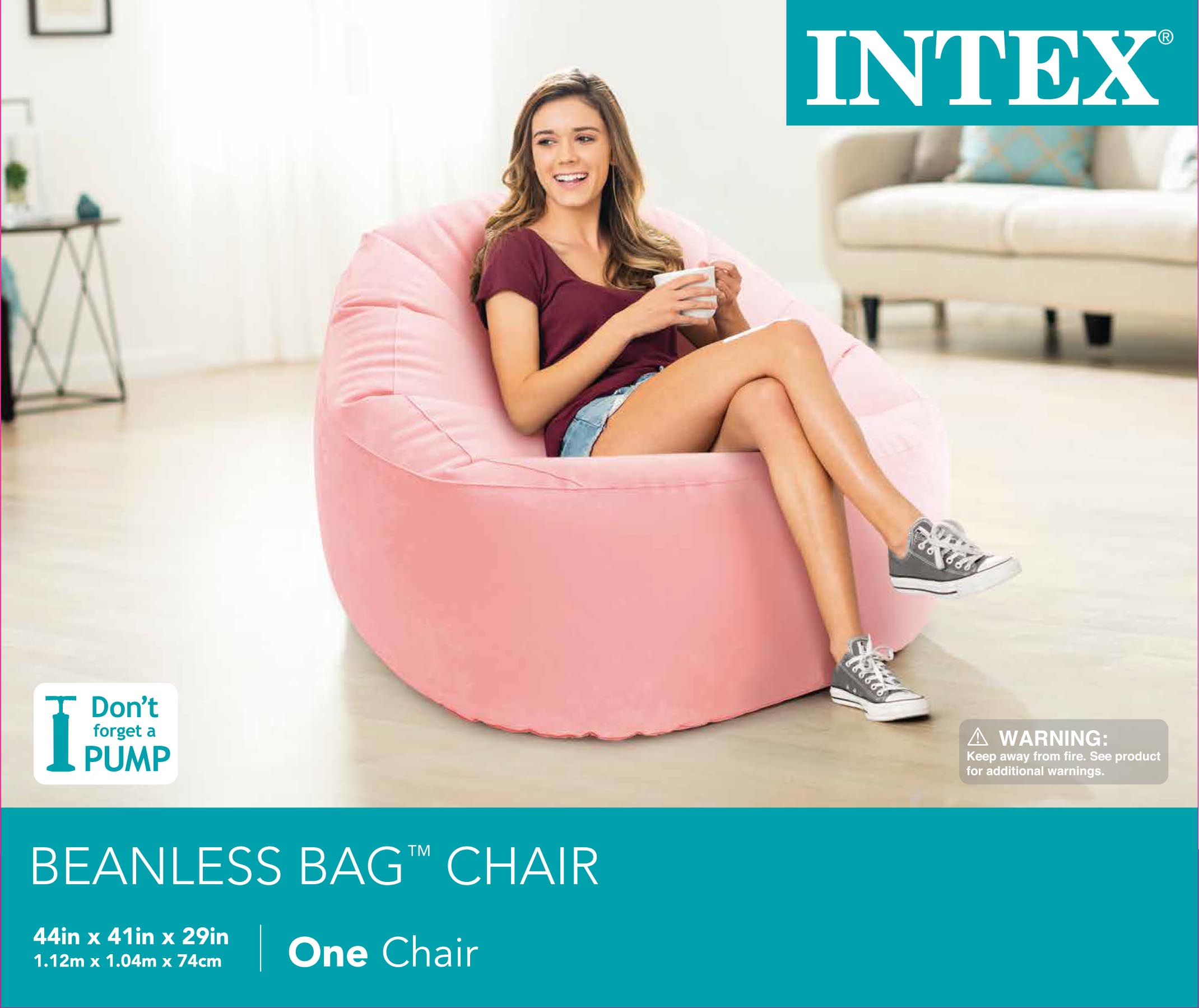 Intex Inflatable Beanless Bag Pink Chair - Pump Sold Separately - image 2 of 7
