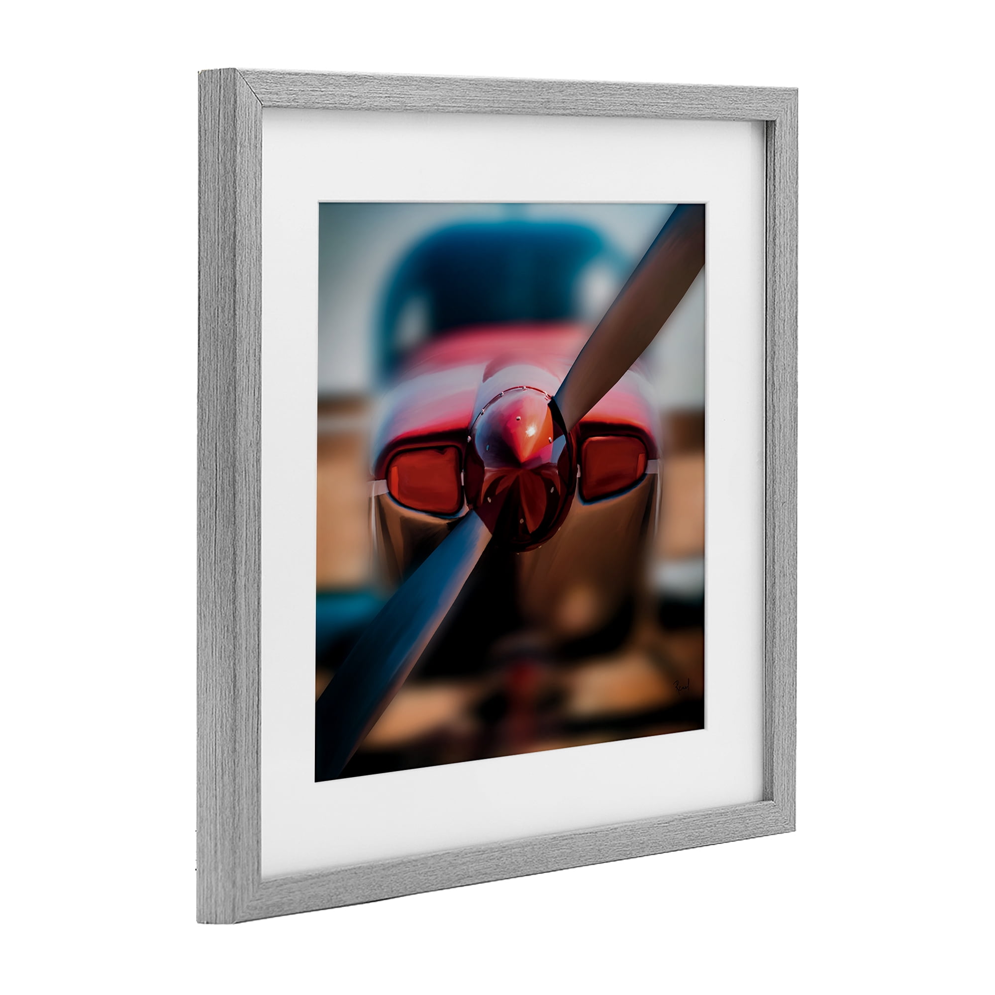 Stupell Industries Red Aircraft Propeller Gray Framed Print Under Glass, design by Renel Peters