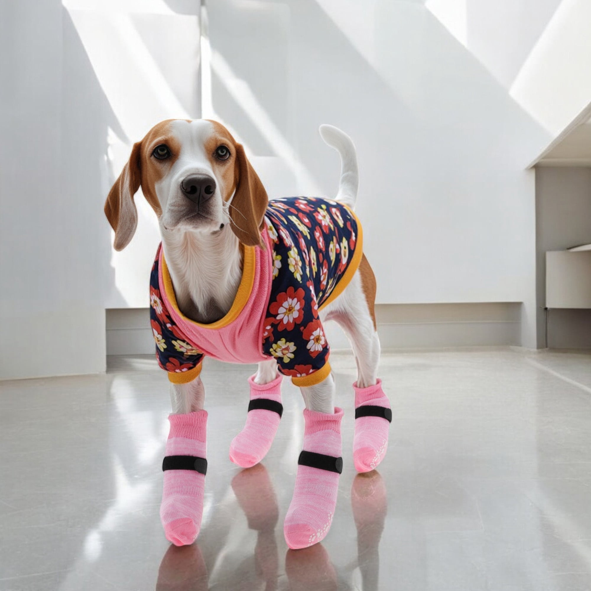 Unique Bargains 4 Pcs Non-Slip Dog Socks with Adjustable Tapes Pink S