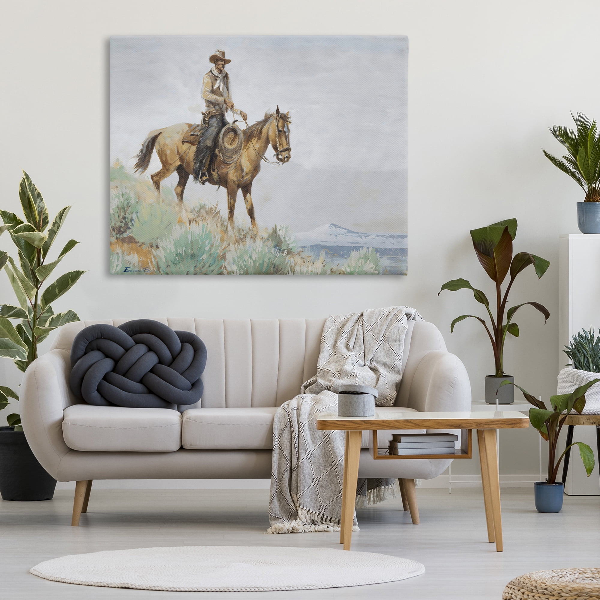 Stupell Industries Mounted Cowboy on Sagebrush Ridge Canvas Wall Art, design by Arlington Prints