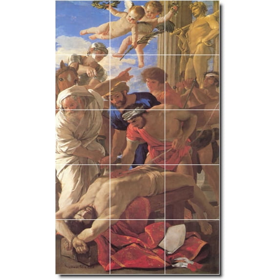 Ceramic Tile Mural-Nicholas Poussin Religious Floor Tile Mural 17. 24" w x 40" h using (15) 8 x 8 ceramic tiles