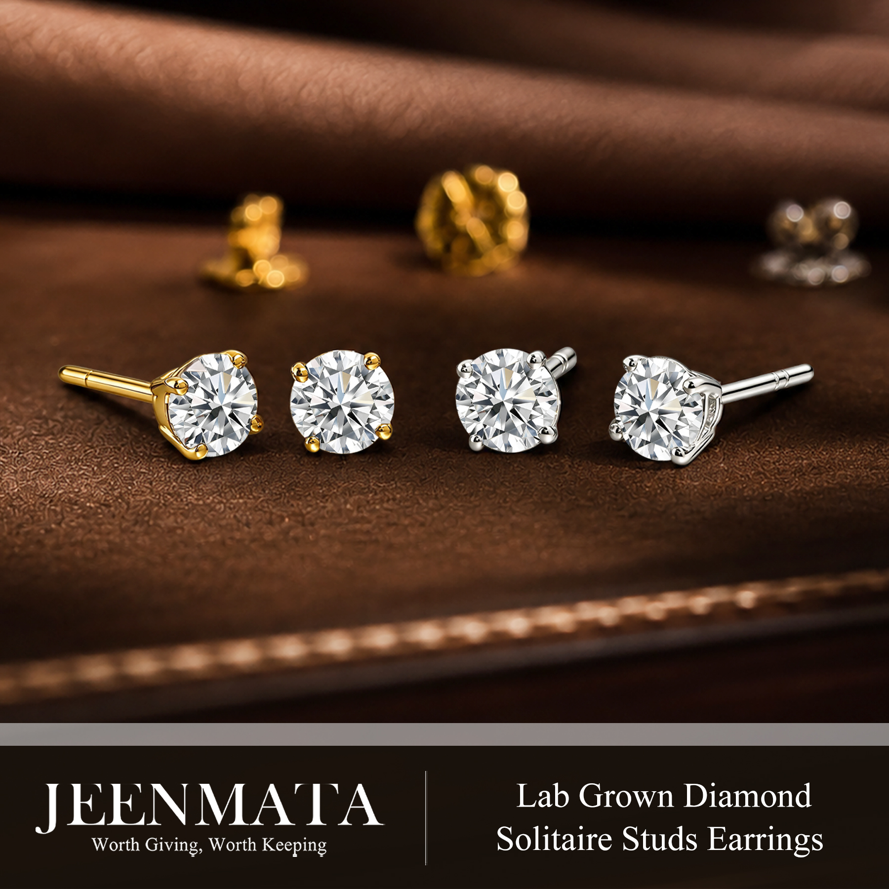 JeenMata Lab Grown Diamond Stud Earrings 0.50 Carat photo 2