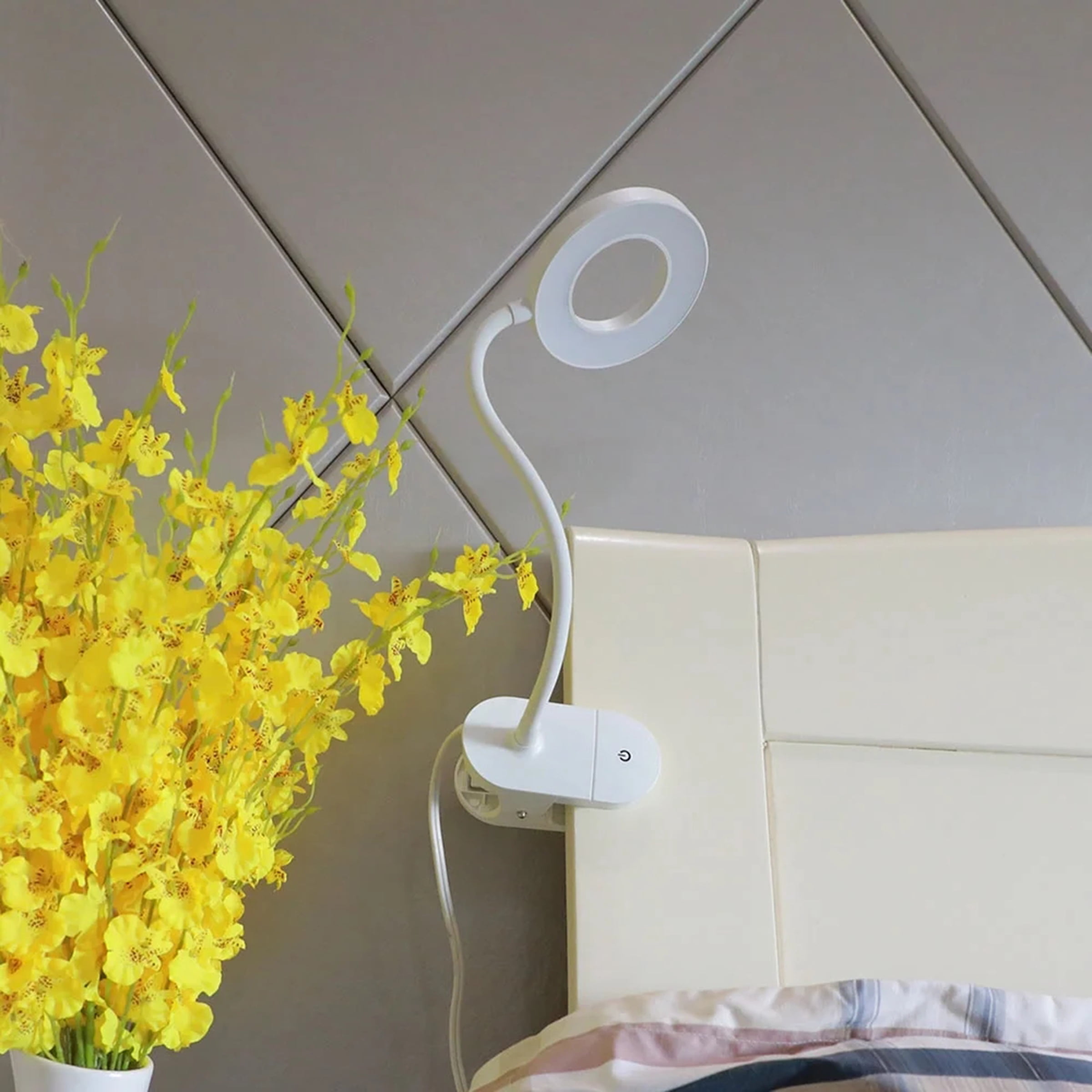 Mainstays LED Ring Light Gooseneck Clip Lamp, White Matte Finish