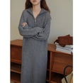 thumbnail image 2 of Suéter holgado de estilo coreano hasta la rodilla con solapa y largo medio para mujer, vestido básico de punto para otoño e invierno, 2 of 5