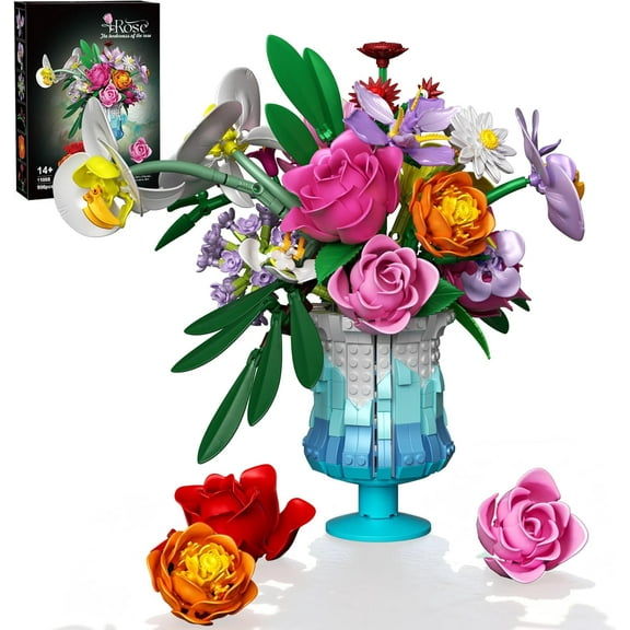 Honchoes Artificial Flowers Building Set Compatible with Lego Botanical Home Decor Gift for Adults 956Pcs
