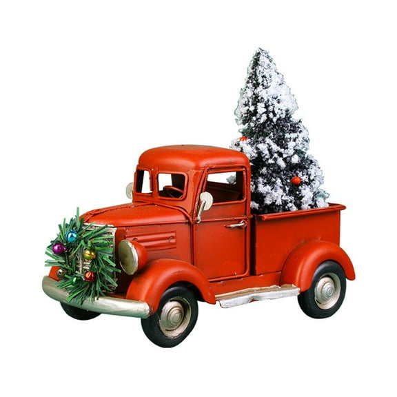 Christmas Red Truck Decoration,Large Vintage Farmhouse Metal Trucks Pickup Tiered Tray Decor for Tabletop Home Kitchen Centerpiece Decorations,Christmas Truck with Xmas Tree Decor