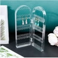 thumbnail image 3 of Clear Earring Holder Organizer Acrylic Jewelry Stand 2 Door Foldable Screen Earring Rack No Assembly Required Display Storage Rack for Necklaces Rings Bracelets Jewelry Dressing Tabletop, 3 of 8