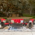 thumbnail image 2 of Meetleisure 4-Piece Wicker Outdoor Patio Seating Set Sectional Sofa with Table, Red, 2 of 8