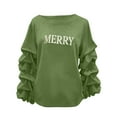 thumbnail image 5 of Yteetum Merry Christmas Sweatshirts for Women Oversized Crewneck Christmas Pleated Ruffle Trim Pullover Hoodless Sweatshirts Tops Womens Casual Xmas Graphic Round Neck Loose Lantern Sleeve Sweatshirt, 5 of 7