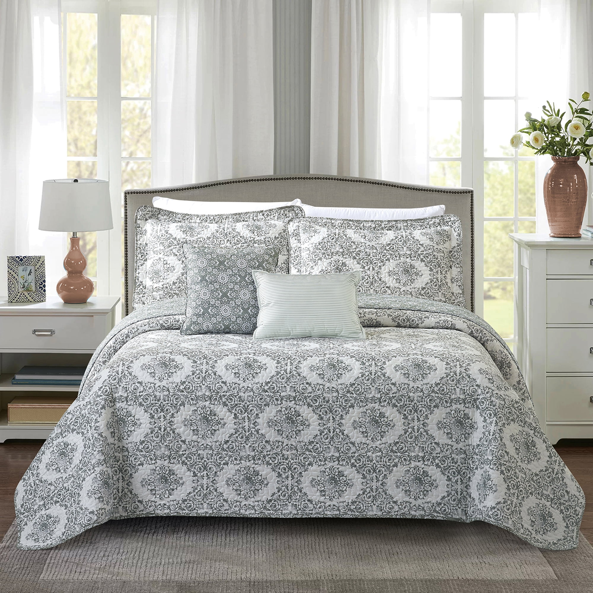 Home Soft Things 5 Piece Printed Microfiber Quilts Bedspread Set - Legacy - King (102" x 90")