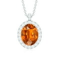 thumbnail image 2 of Rosec Jewels Oval Shape Lab Grown Orange Sapphire Pendant with Diamond Halo (AAAA Quality), 925 Sterling Silver, 2 of 7