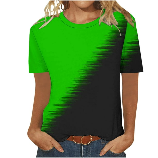 Camiseta de Manga Corta de Cuello Redondo Impresa Casual de la Moda de las Mujeres, Poliéster Ligero para el Uso Diario