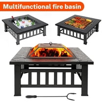 Sesslife Outdoor Fire Pit,32''Square Wood Burning Patio Fire Pit ,with Spark Screen & Poker, Heavy Duty Metal Backyard Fire Pit for Garden, Patio & Outdoor Heating