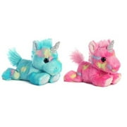 Aurora Bundle of 2 Stuffed Beanbag Animals - Blueberry Ripple Unicorn & Jelly Roll Unicorn, Blue/Pink, Multicolor