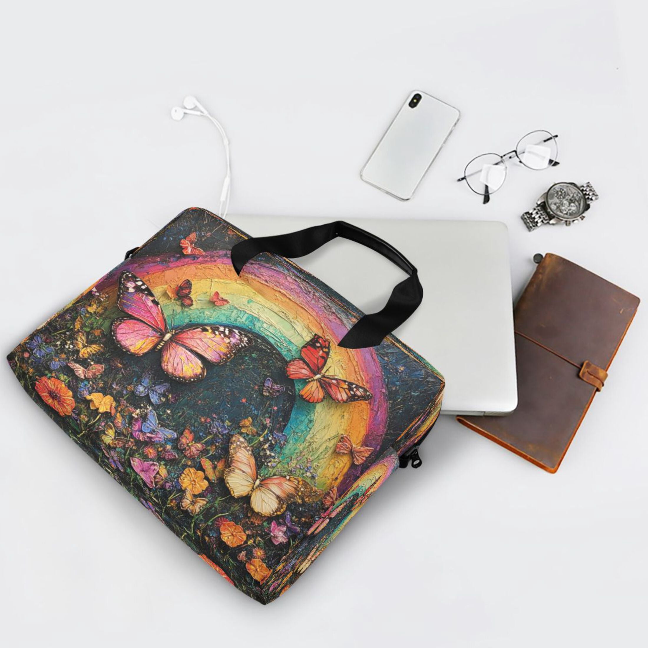 Laptop Bag Laptop Briefcase 15.7 x 3 x 11.8 Inches Laptop Bag Briefcases Laptop Storage Travel Laptop Bag Work Laptop Bag Rainbow Butterfly
