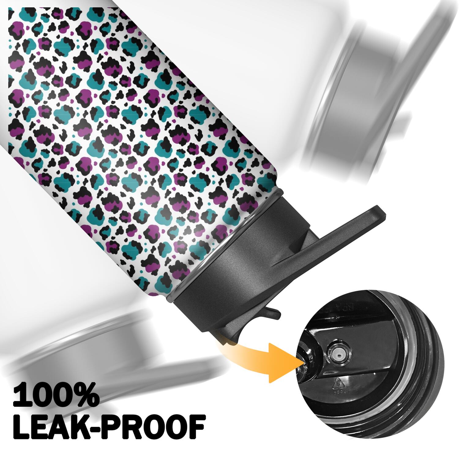 Leopard Print Insulated Stainless Steel Water Bottle with Straw & Cleaning Brush – 18 Oz | Leakproof, BPA-Free, 304 Stainless Steel, Wide Mouth, Travel Mug for Car, Gym, Office
