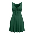 thumbnail image 5 of Fewfanhot Women's Dresses Solid Color Sleeveless Drawstring Front Ruched Short Dress V Neck A Line Tshirt Dresses, 5 of 8