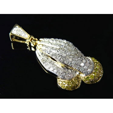 10K Yellow Gold Canary Diamond Prayer Hands Pendant 1.0" (0.75ct)