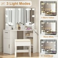 thumbnail image 4 of BeesClover Corner Makeup Vanity Set with Lighted Mirror & Power Outlet – 2-Drawer Vanity Table with Stool, 3-Color Dimmable LED Lights, 4 of 7