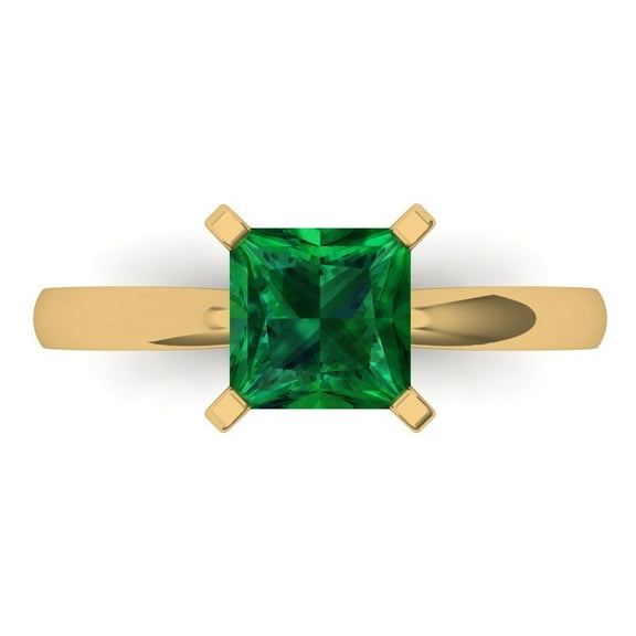 Clara Pucci 14K Yellow Gold 1.5ct Emerald Solitaire Ring for Women